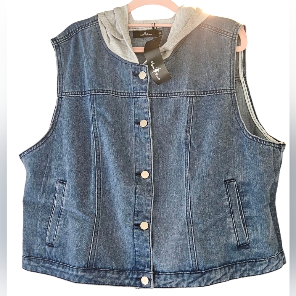 Unique Bargins Denim Drawstring Hoodie Vest